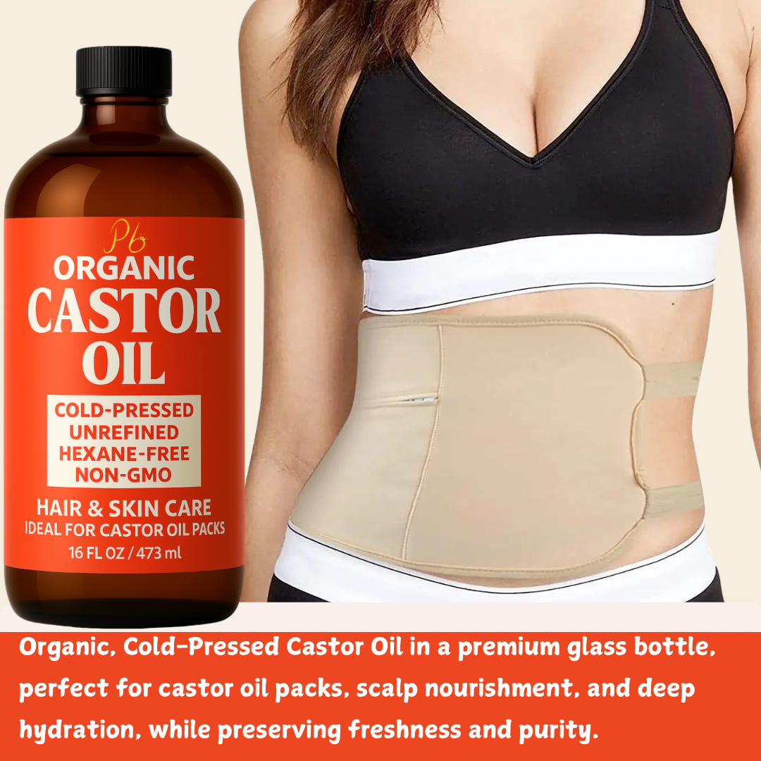 Organic Cold-Pressed Castor Oil – 16 fl oz | Hexane-Free, Unrefined | Amber Glass Bottle with Pump | Hair, Scalp & Skin Moisturizer | Lash, Brow & Beard Oil | Castor Oil Packs for Detox & Wellness