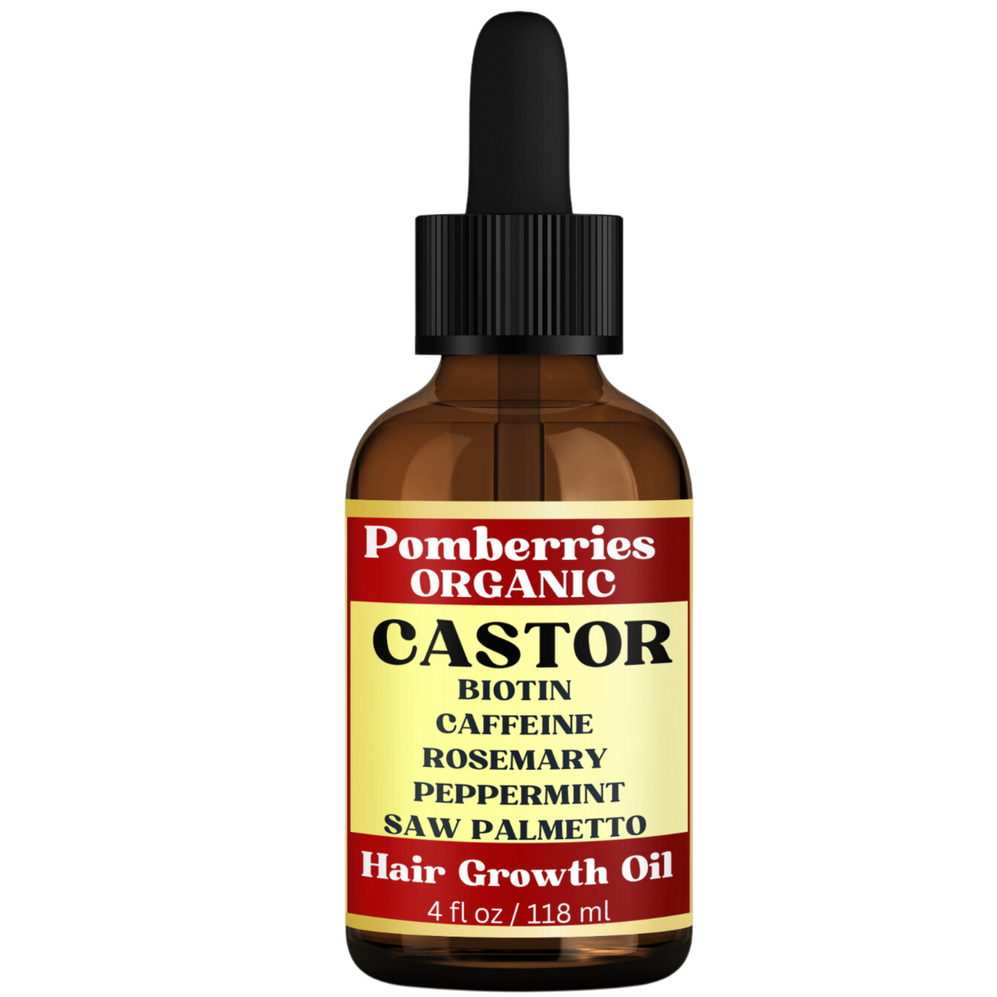 Pomberries Organic Castor Oil with Rosemary, Mint, Caffeine, and Saw Palmetto Scalp & Hair Oil, Treatment, Stimulate Growth for Eyebrows & Hair, Reduce Hair Loss, Revitalize & Strengthen, 4 fl oz( with Scalp Massager)