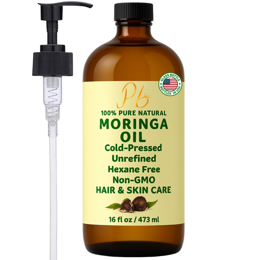 Moringa Oil – 100% Pure, Cold-Pressed & Unrefined – Moringa Seed Oil for Face, Skin, Hair & Body – Hydrating, Anti-Aging Moisturizer – 16 fl oz Amber Glass Bottle with Pump
