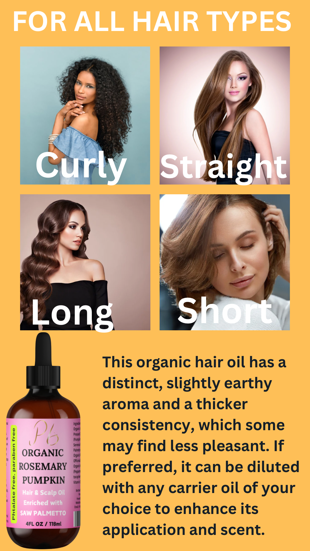 Organic Rosemary Mint Scalp & Hair Repair and Growth Oil With Organic Pumpkin Seed Oil, Organic Peppermint Essential Oil, Saw Palmetto Oil 4 fl oz