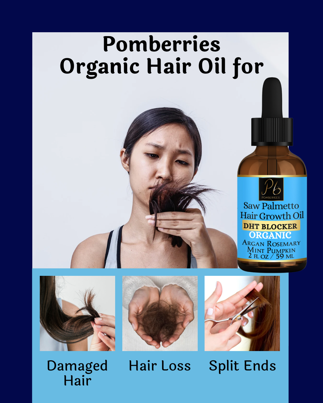 Organic Saw Palmetto Hair Growth Oil - DHT Blocker - Scalp Treatment, Reduce Hair Loss, Split Ends, Strengthens Hair Roots, Natural Hair Care with Argan, Amla, Rosemary, Mint, Pumpkin, Saw Palmetto Oil with Rosemary Oil ( With Scalp Massager)