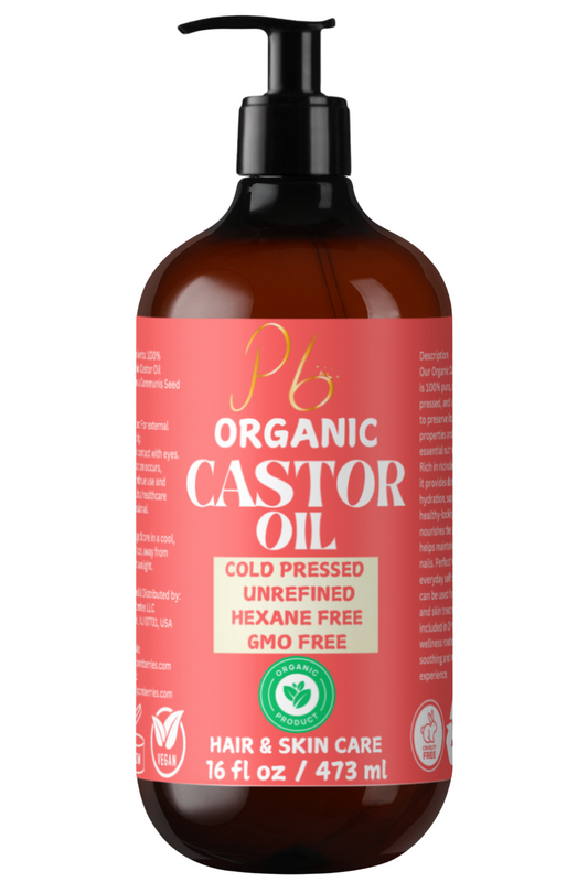 Organic Castor Oil, Cold-Pressed Castor Oil in Glass Bottle with Pump 16 fl oz