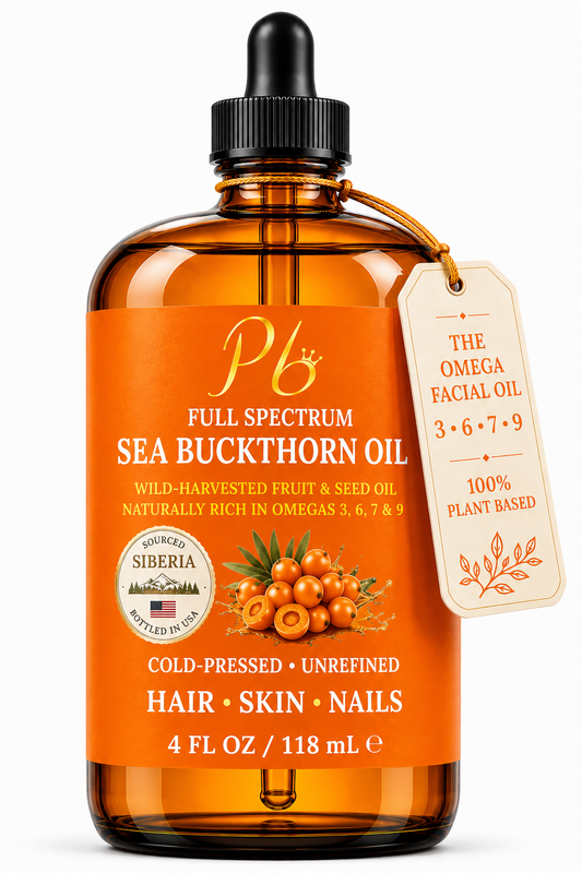 Pomberries Sea Buckthorn Face Oil | 4 fl oz Amber Glass | Unrefined, Cold-Pressed, Helps Reduce Fine Lines, Supports Radiant Skin