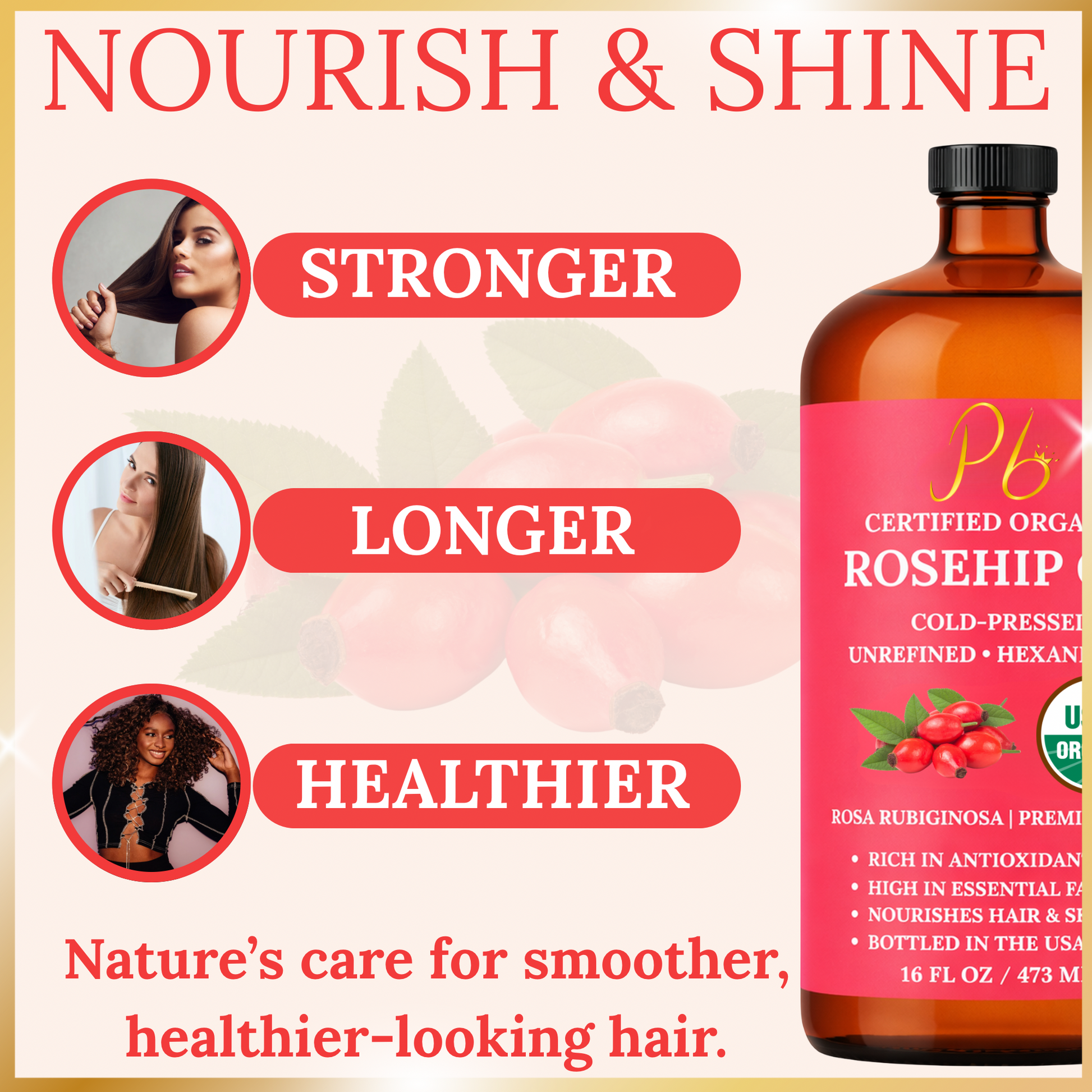 rosa rubiginosa seed oil paula's choice Pomberries USDA Organic Rosehip Seed Oil 16 fl oz (Rosa Rubiginosa) – – Pomberries LLC