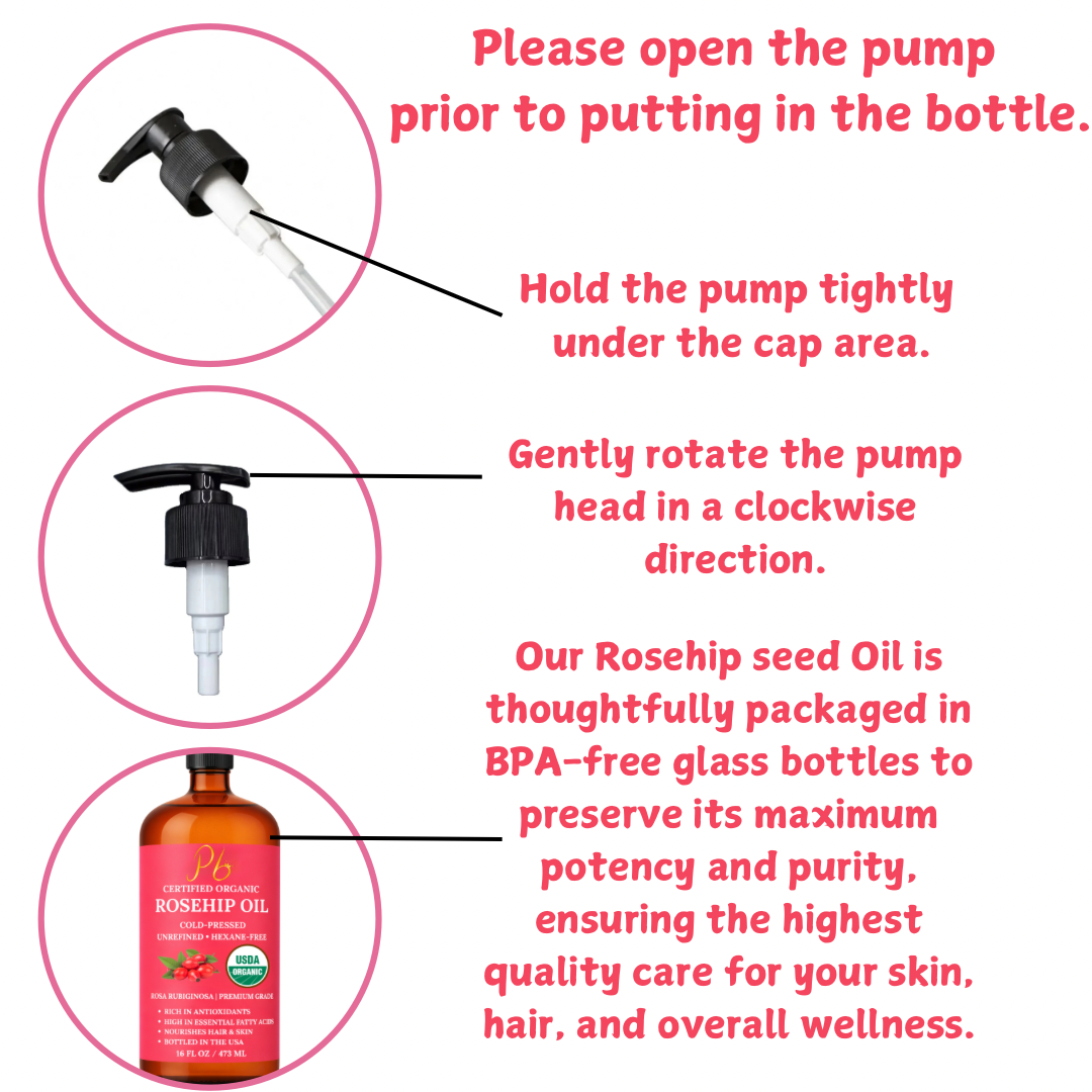 Pomberries USDA Organic Rosehip Seed Oil 16 fl oz (Rosa Rubiginosa) – Cold-Pressed, Unrefined – Amber Glass Bottle with Pump