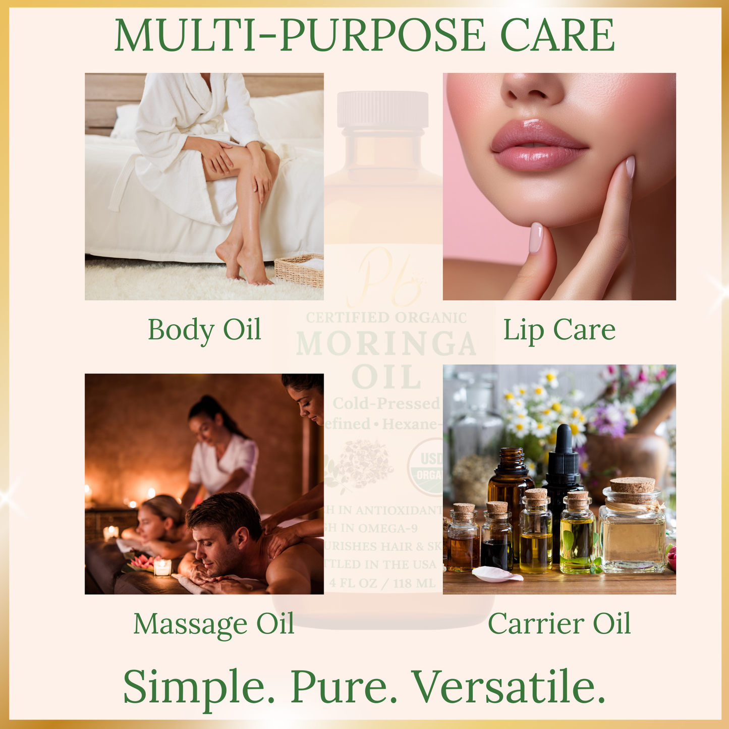 Pomberries USDA Organic Moringa Oil 16 fl oz – Cold-Pressed, Unrefined, Hexane-Free – Hair & Skin Oil – Glass Bottle with Pump – Bottled in USA