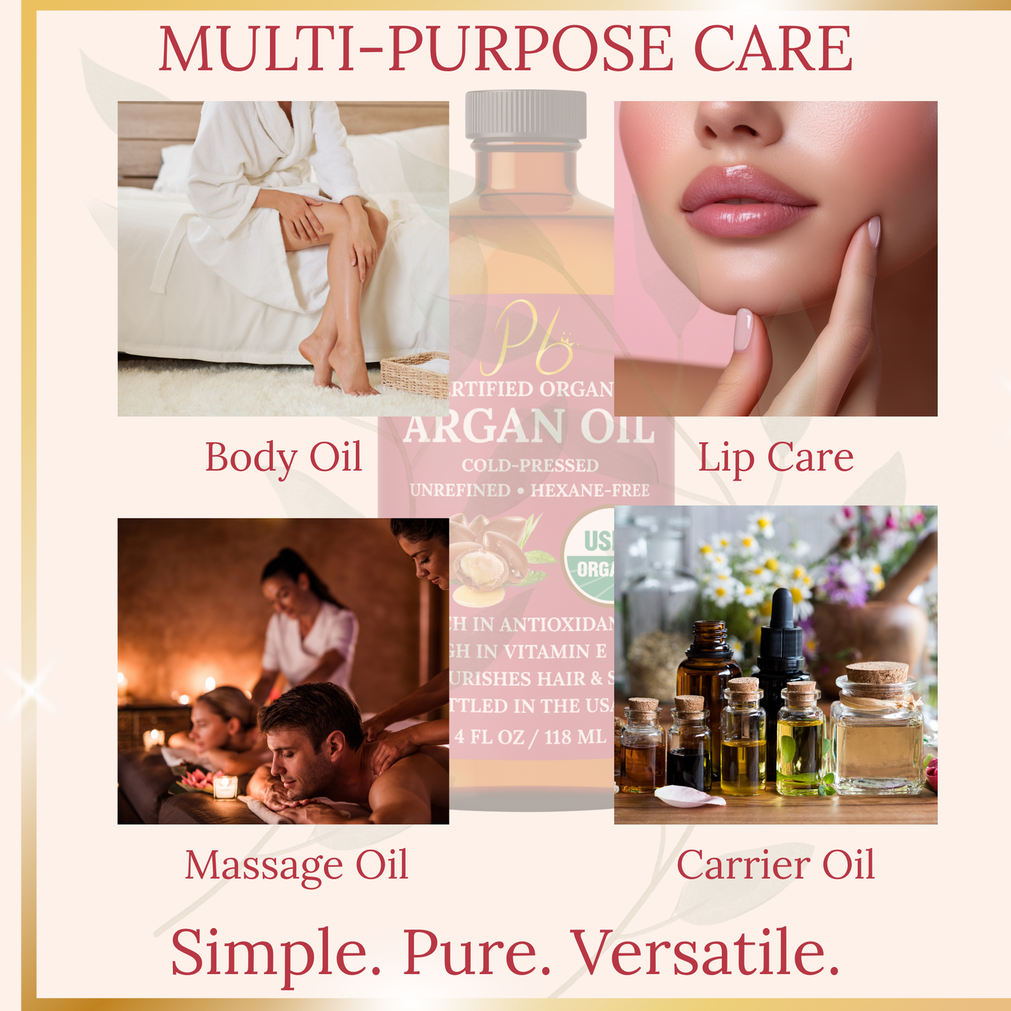 Pomberries USDA Organic Argan Oil 4 fl oz – Cold-Pressed, Unrefined Moroccan Argan Oil for Hair & Skin – Glass Bottle