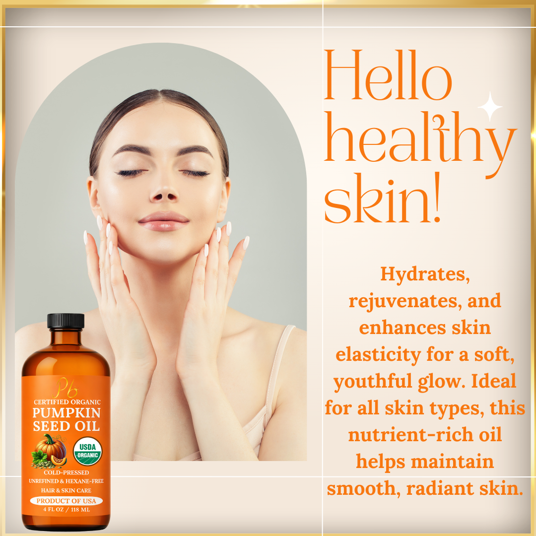 Pomberries USDA Organic Pumpkin Seed Oil 4 fl oz – Cold-Pressed, Unrefined – Hair & Skin Oil – Glass Bottle – Product of USA