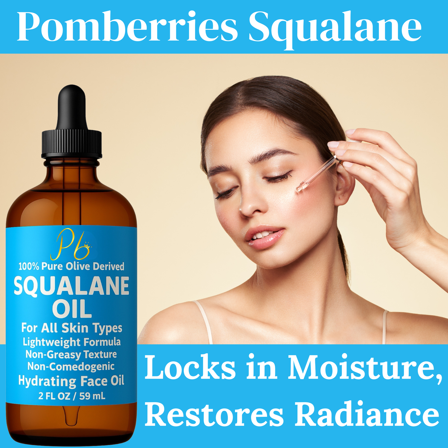 Squalane Oil, Derived from Olives, Moisturizer for Face, Skin & Hair, Face Oil, Anti-Aging, Plumping, Firming, Natural Body Oil, Squalne Oil for Face, Vegan 2 fl oz ( MADE IN USA )