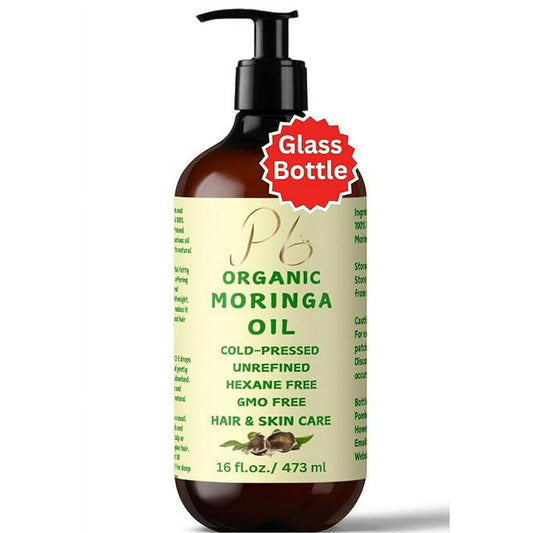 Premium Organic Cold-Pressed Moringa Oil, Unrefined & Nutrient-Rich for Skin, Hair & Body, Anti-Aging, Lightweight Face Oil, Body Oil, Natural Moisturizer, Bulk 16 fl oz in Glass Bottle with Pump