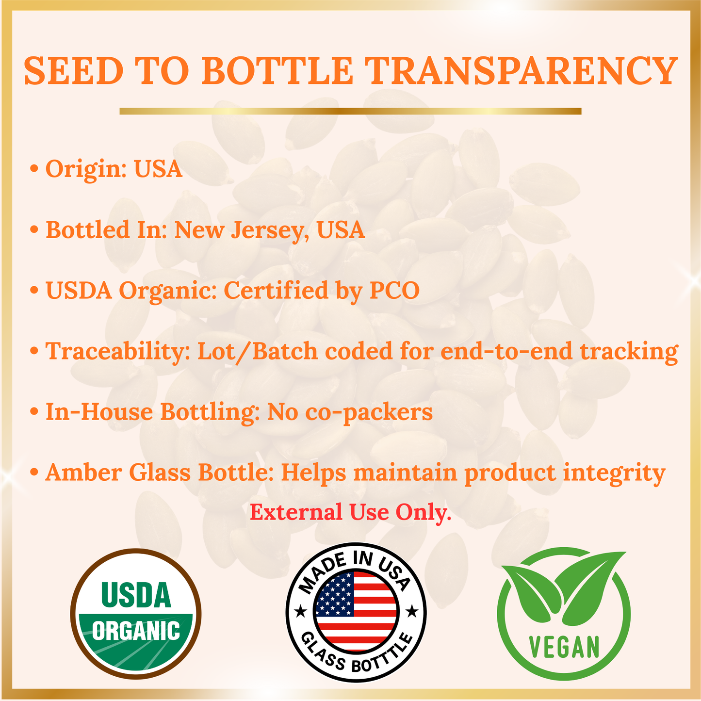 Pomberries USDA Organic Pumpkin Seed Oil 4 fl oz – Cold-Pressed, Unrefined – Hair & Skin Oil – Glass Bottle – Product of USA