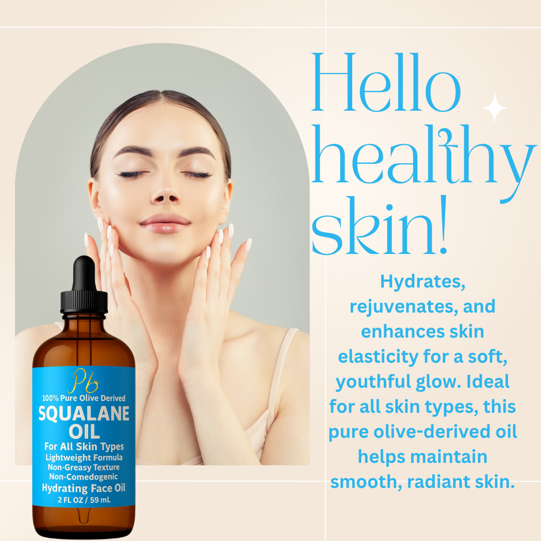 Squalane Oil, Derived from Olives, Moisturizer for Face, Skin & Hair, Face Oil, Anti-Aging, Plumping, Firming, Natural Body Oil, Squalne Oil for Face, Vegan 2 fl oz ( MADE IN USA )