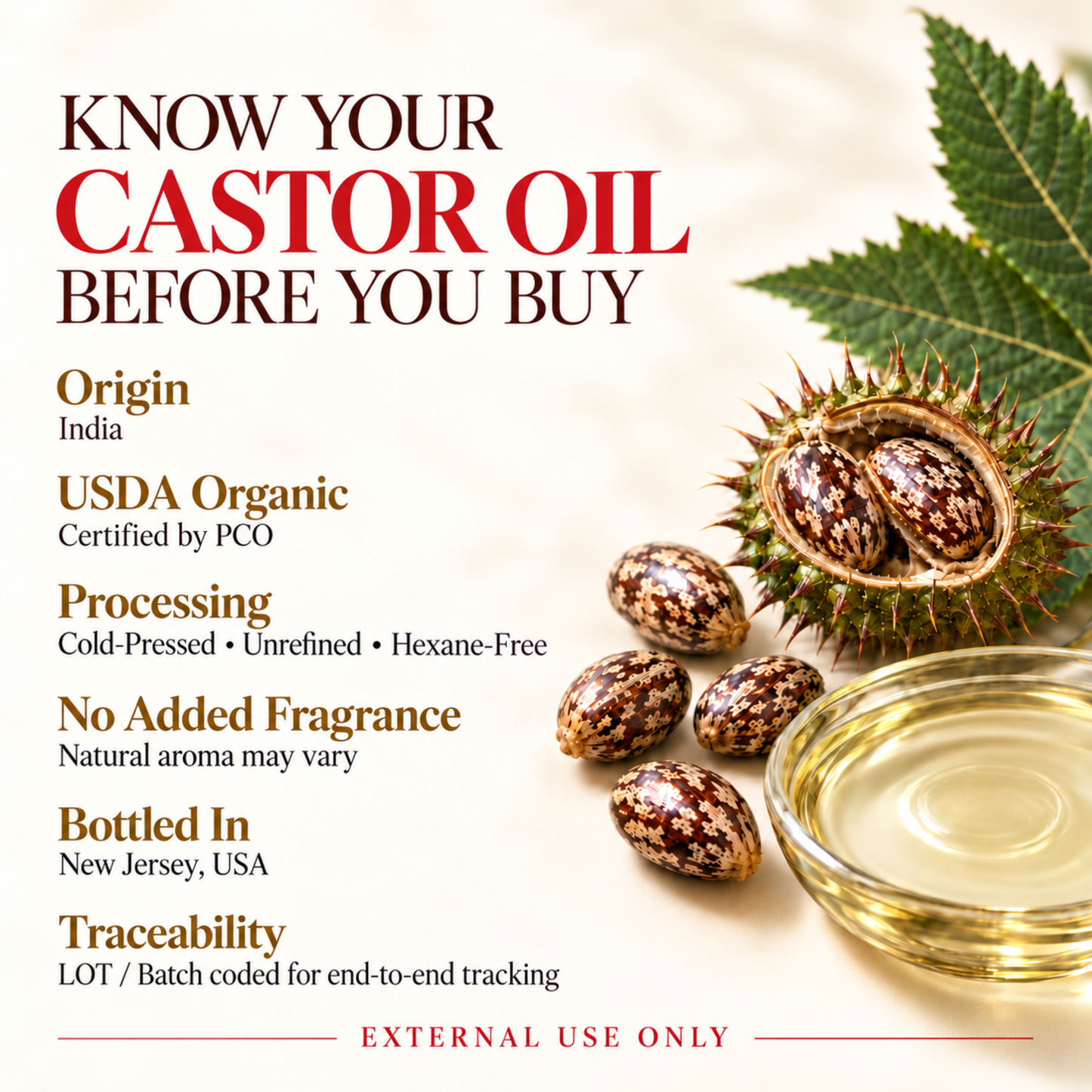 Pomberries USDA Organic Castor Oil 16 Fl Oz + Rosemary Essential Oil 10 mL, Cold-Pressed Glass Pump Bottle