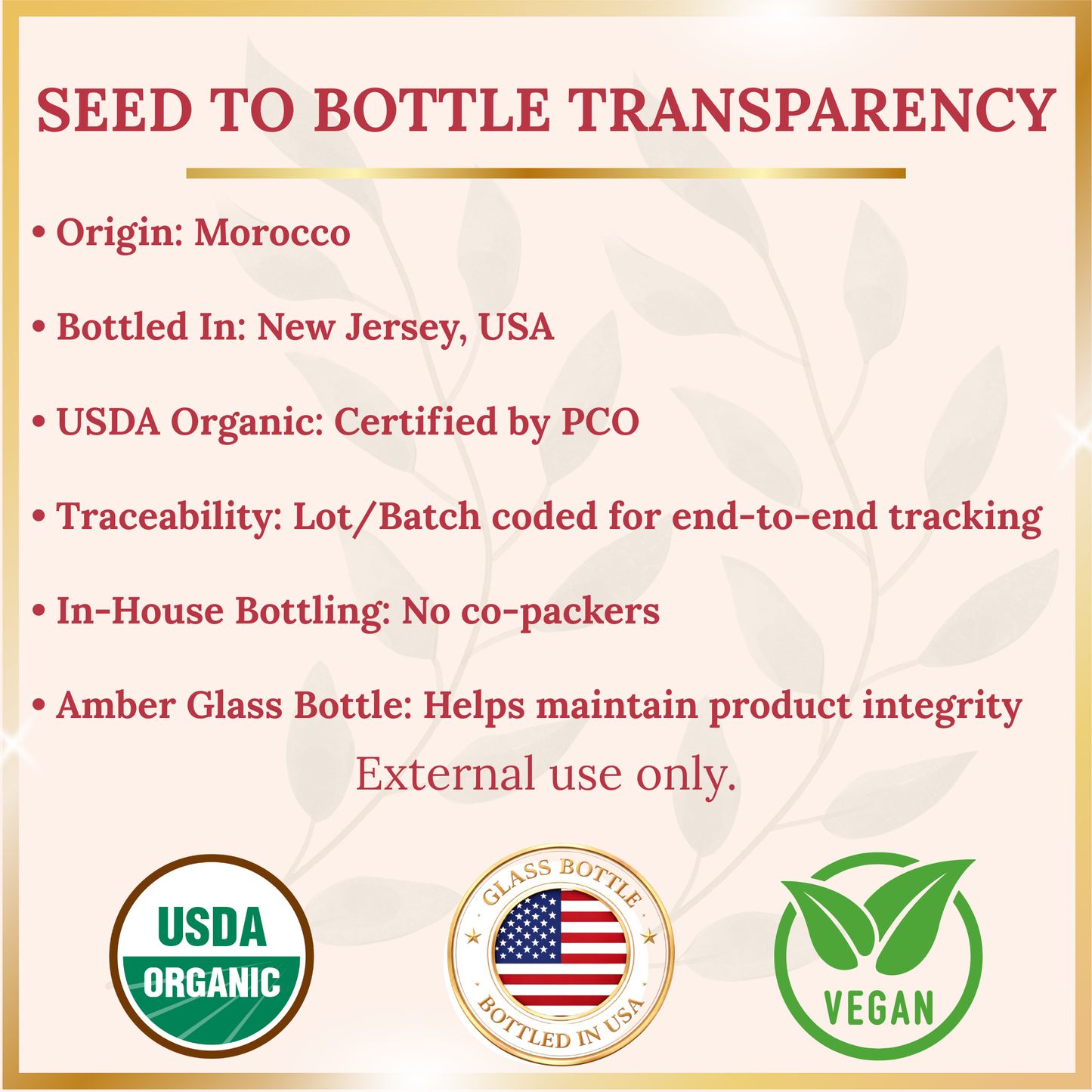 Pomberries USDA Organic Argan Oil 4 fl oz – Cold-Pressed, Unrefined Moroccan Argan Oil for Hair & Skin – Glass Bottle