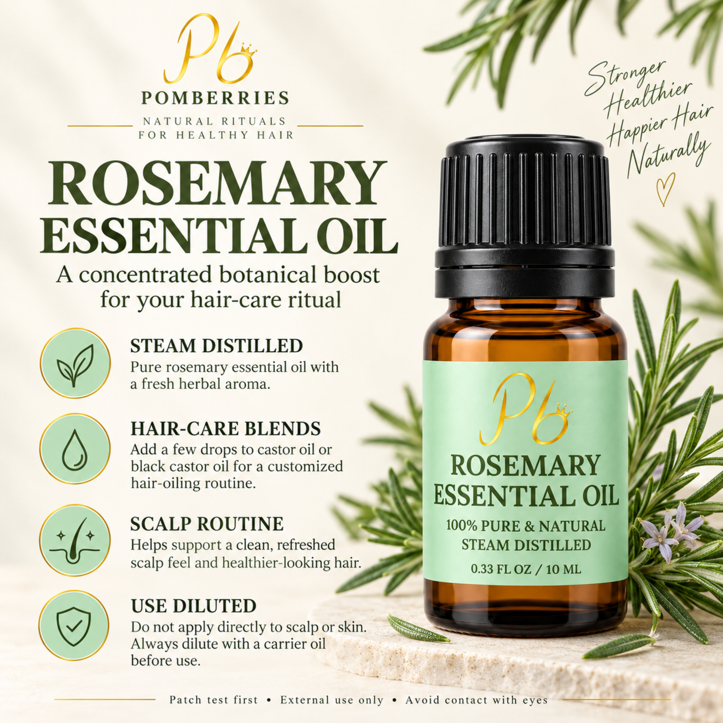 Pomberries USDA Organic Black Castor Oil 16 Fl Oz + Rosemary Essential Oil 10 mL