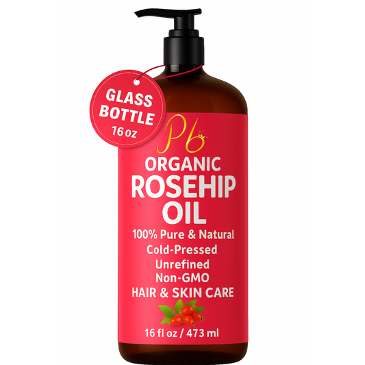 Organic Cold Pressed Rosehip Oil – 16 fl oz | Unrefined, Hexane-Free, Glass Bottle with Pump | Face, Body & Hair Moisturizer | Skin Brightening | Anti-Aging | Dark Spot Support