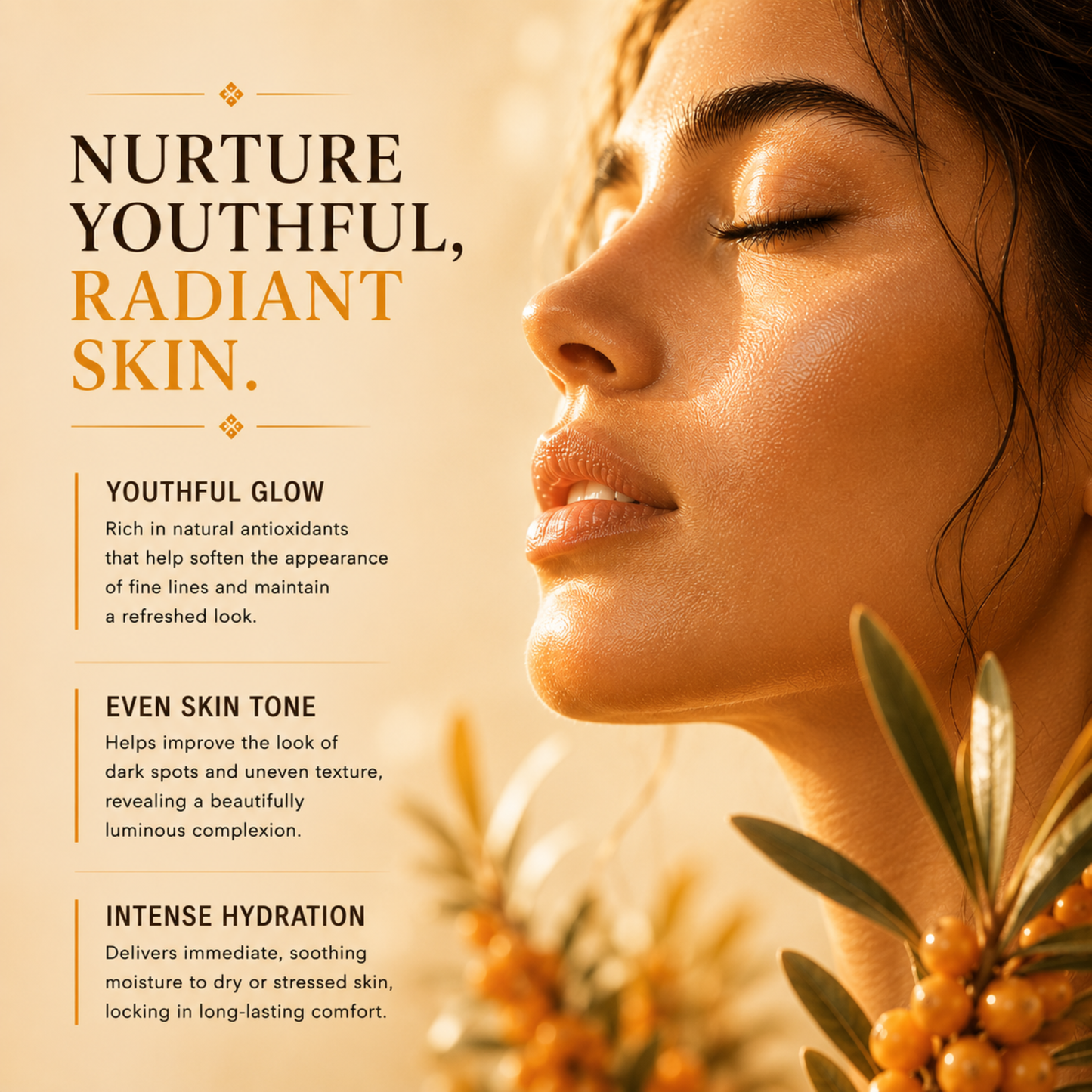 Sea Buckthorn Seed Oil – 100% Pure, Cold-Pressed & Unrefined | Natural Moisturizer for Face, Hair, Skin & Nails – Radiance & Youthful Glow – 2 fl oz Amber Glass Bottle