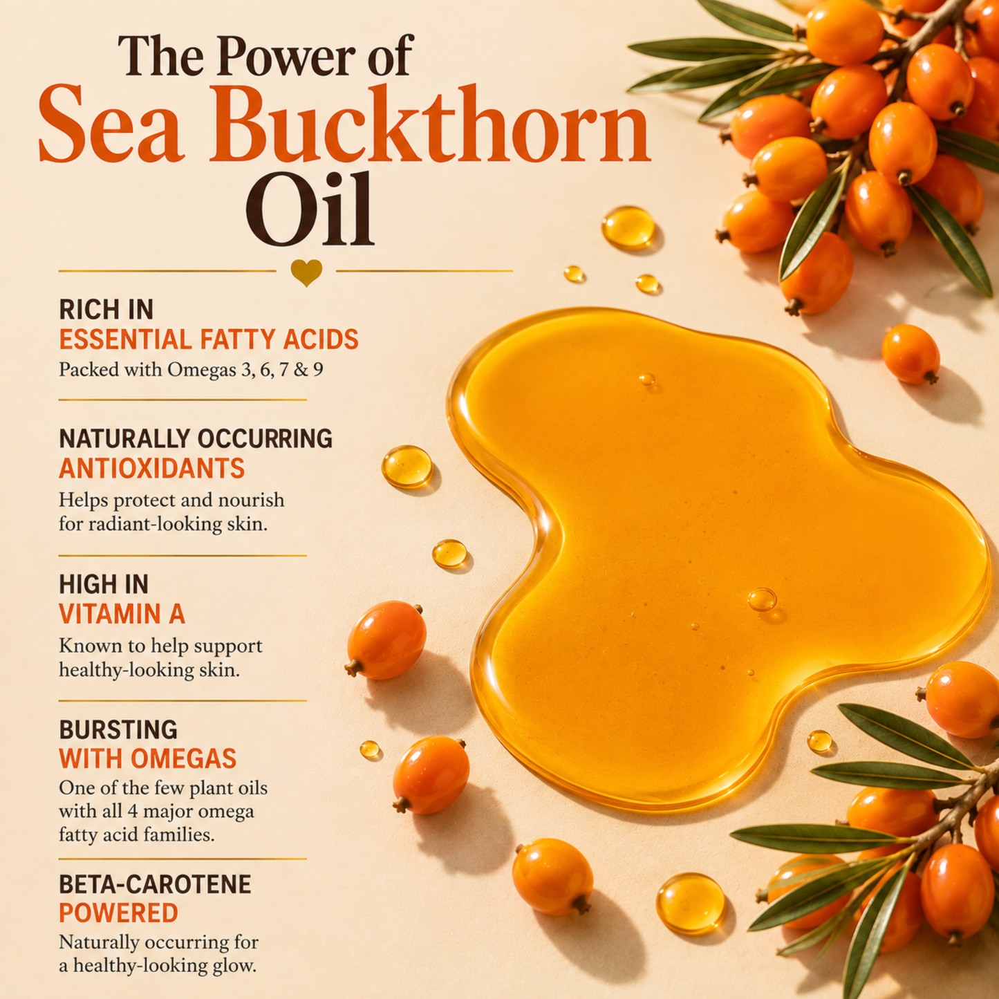 Pomberries Sea Buckthorn Face Oil | 4 fl oz Amber Glass | Unrefined, Cold-Pressed, Helps Reduce Fine Lines, Supports Radiant Skin