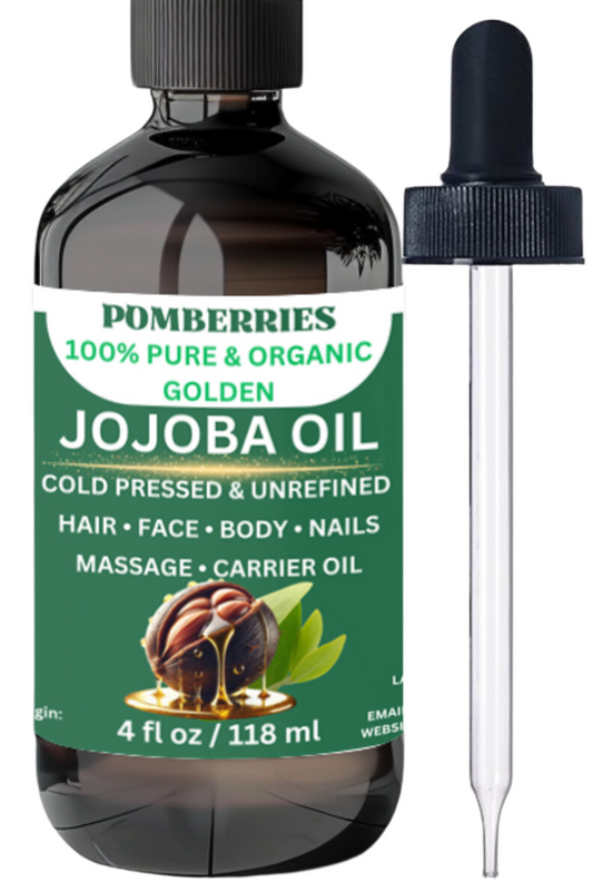 Premium Organic Cold Pressed Unrefined Golden Jojoba Oil - 100% Pure & Natural - Hydrating Facial & Body Moisturizer - Hair & Scalp Treatment - Skin Care & Massage, Carrier Oil 4 fl oz Glass Bottle